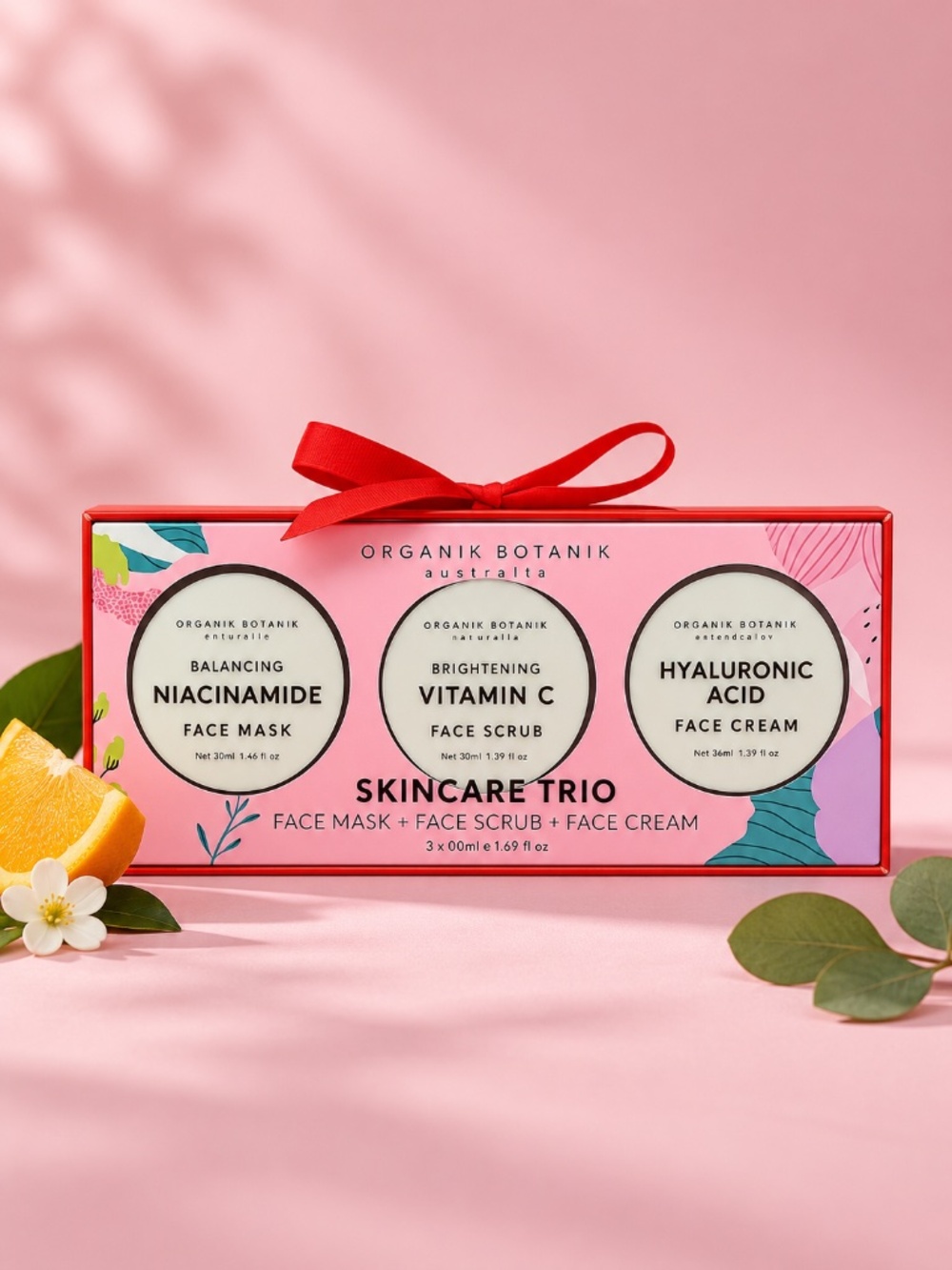 New 3pc Organik Botanik Skincare Trio Box Set Face Mask + Face Scrub + Cream